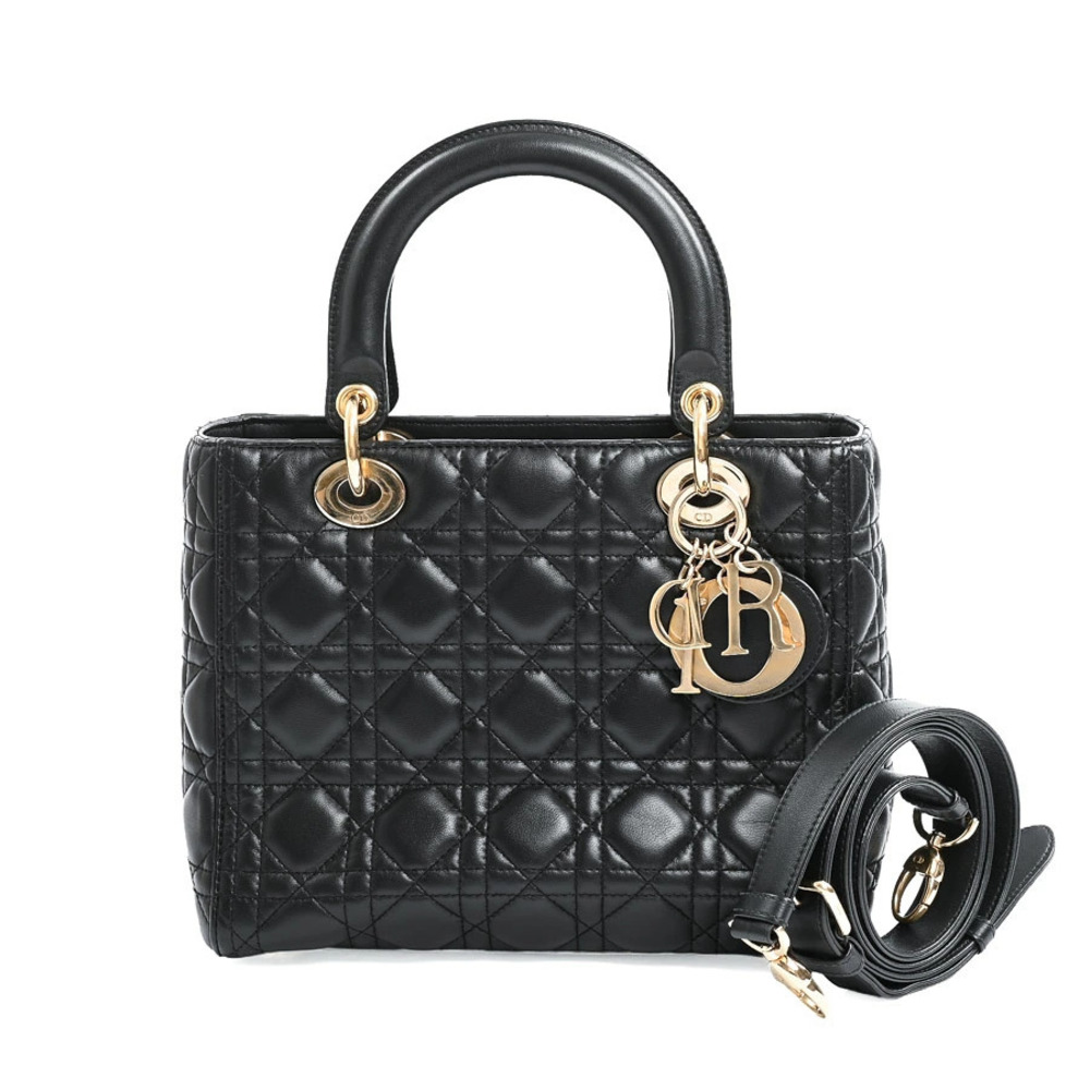 Christian Dior Lady Handbag Leather Black